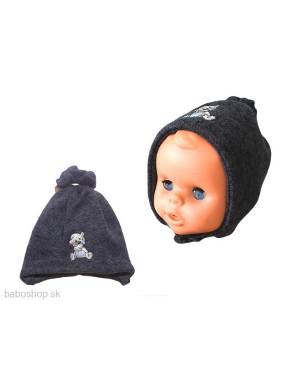 GAJI / Čiapka s výšivkou úplet - tm.sivá