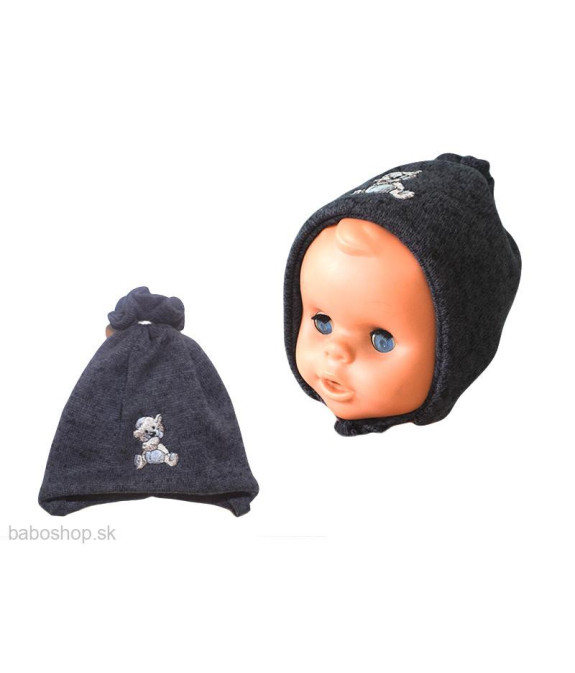 GAJI / Čiapka s výšivkou úplet - tm.sivá