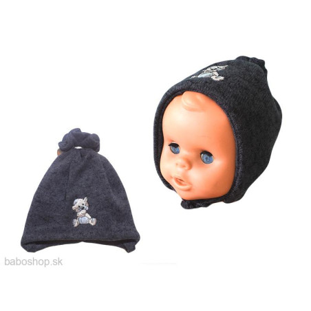 GAJI / Čiapka s výšivkou úplet - tm.sivá