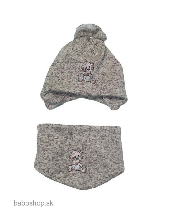 GAJI / Čiapka + nákrčník úplet - béžovohnedá