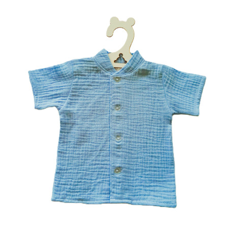 GAJI / Košeľa so stojačikom krátky rukáv mušelín - sv.modrá