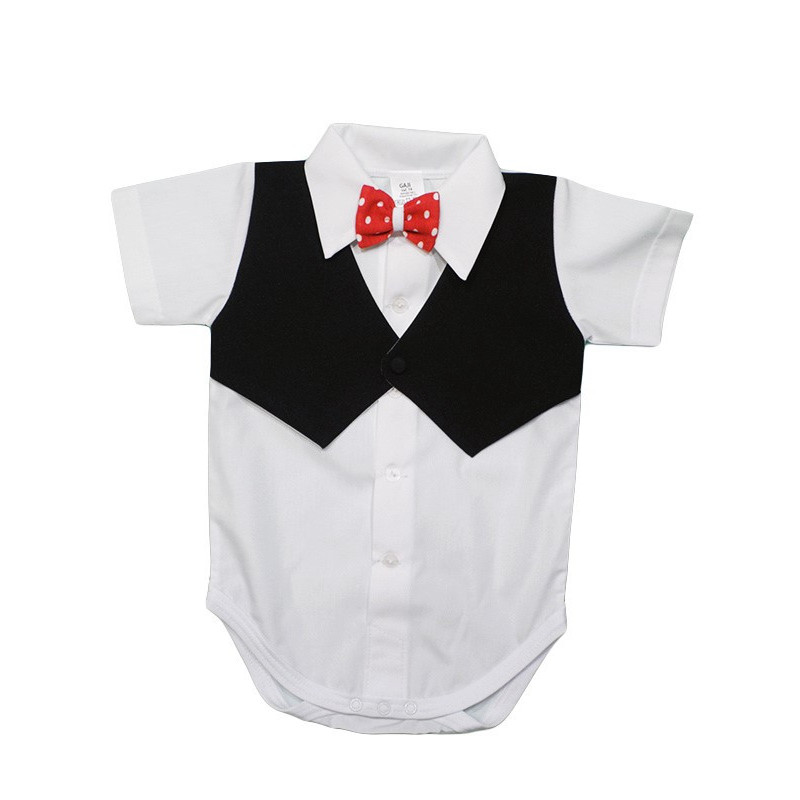 GAJI / Body košeľa s všitou vestičkou krátky rukáv, motýlik - čierna2