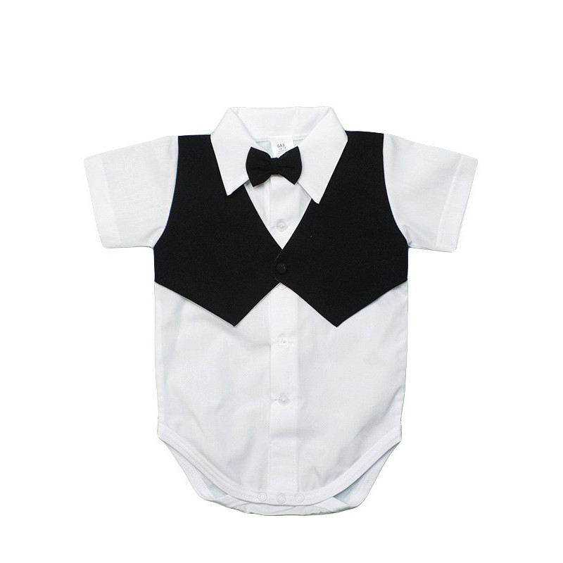 GAJI / Body košeľa s všitou vestičkou krátky rukáv, motýlik - čierna