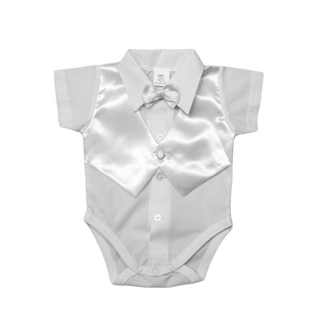 GAJI / Body košeľa s všitou vestičkou krátky rukáv, motýlik - biela