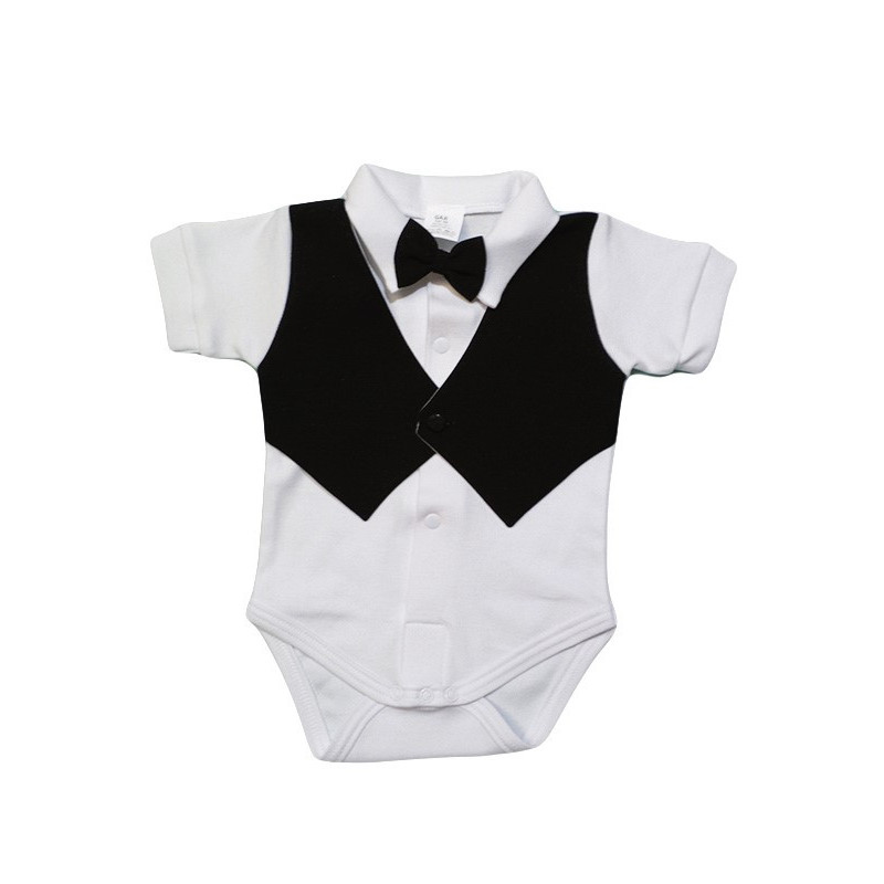 GAJI / Body košeľa s všitou vestičkou krátky rukáv, motýlik - čierna