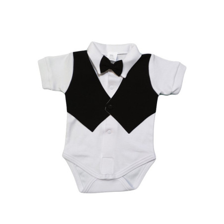 GAJI / Body košeľa s všitou vestičkou krátky rukáv, motýlik - čierna