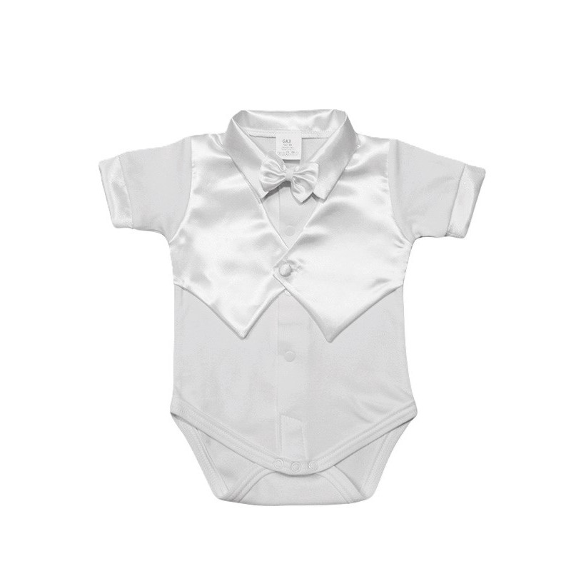 GAJI / Body košeľa s všitou vestičkou krátky rukáv, motýlik - biela