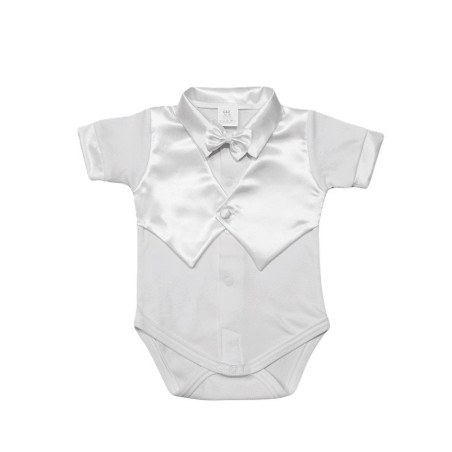 GAJI / Body košeľa s všitou vestičkou krátky rukáv, motýlik - biela