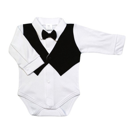 GAJI / Body košeľa s všitou vestičkou dlhý rukáv, motýlik - čierna