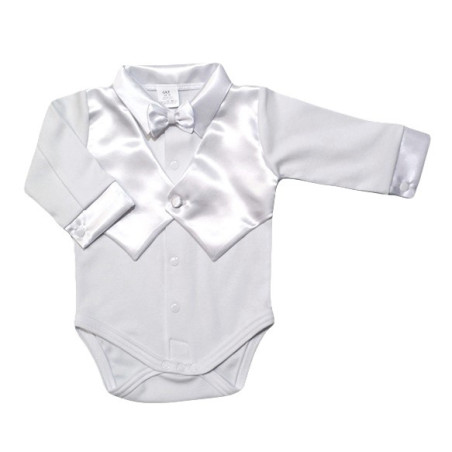 GAJI / Body košeľa s všitou vestičkou dlhý rukáv, motýlik - biela