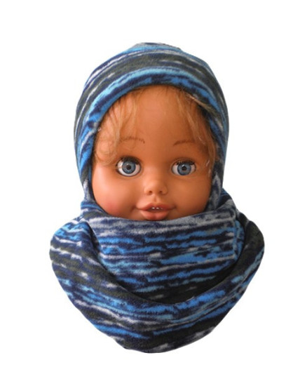 GAJI / Čiapka + nákrčník flis - tyrkysový melír