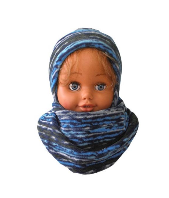 GAJI / Čiapka + nákrčník flis - tyrkysový melír