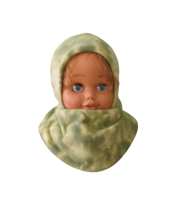 GAJI / Čiapka + nákrčník flis - zelený maskáč