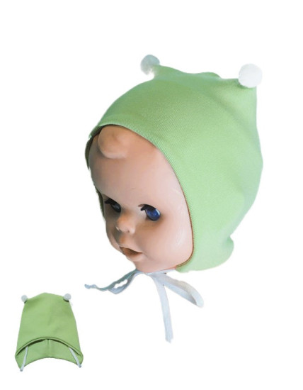 GAJI / Čiapka s bambuľkami obojlíc - pistaciová