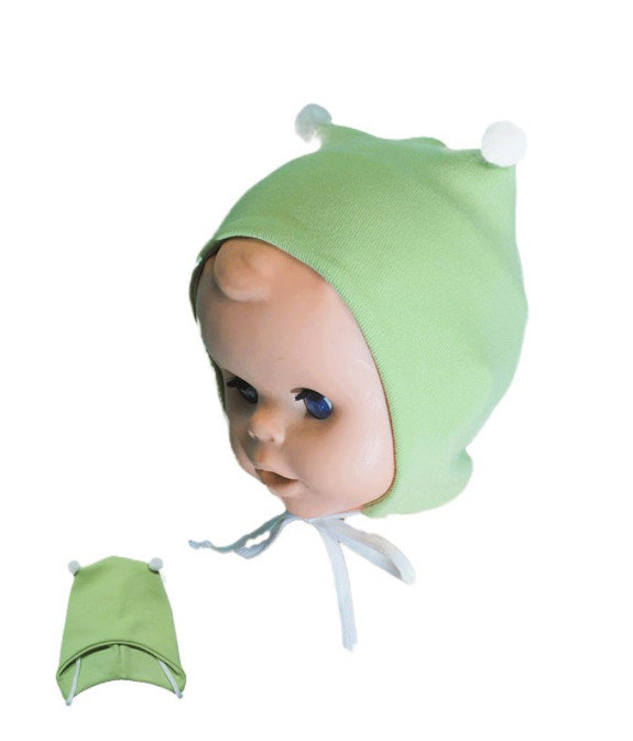 GAJI / Čiapka s bambuľkami obojlíc - pistaciová