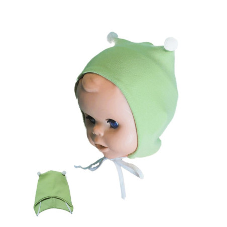 GAJI / Čiapka s bambuľkami obojlíc - pistaciová