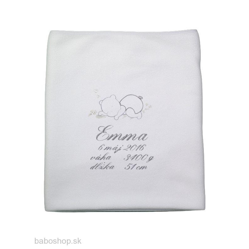 GAJI / Deka s výšivkou flis - biela