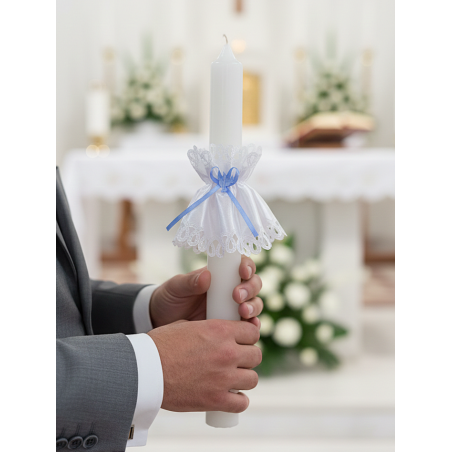 GAJI / Ozdoba sviečky na krst satén - modrá