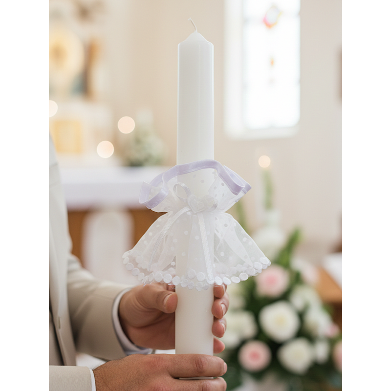 GAJI / Ozdoba sviečky na krst - biela bodka