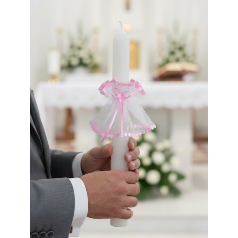 GAJI / Ozdoba sviečky na krst - ružová bodka
