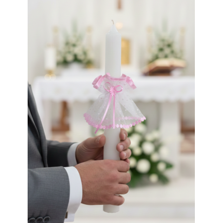 GAJI / Ozdoba sviečky na krst - ružová bodka