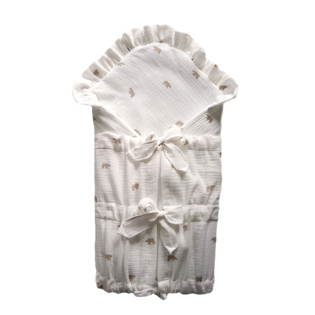 GAJI / Zavinovačka mušelín fodra - biela s medveďom