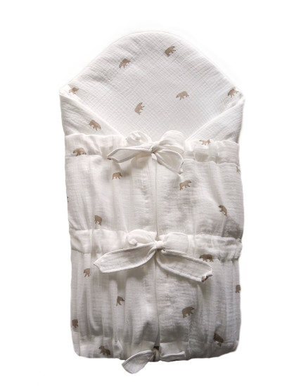 GAJI / Zavinovačka mušelín - biela s medveďom