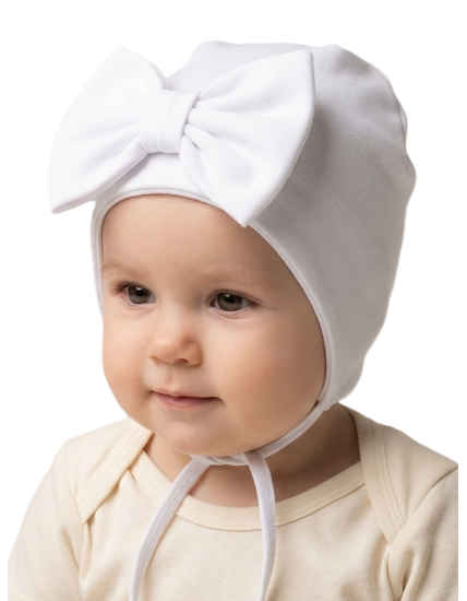 GAJI / Čiapka s mašľou obojlíc - biela