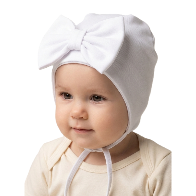 GAJI / Čiapka s mašľou obojlíc - biela