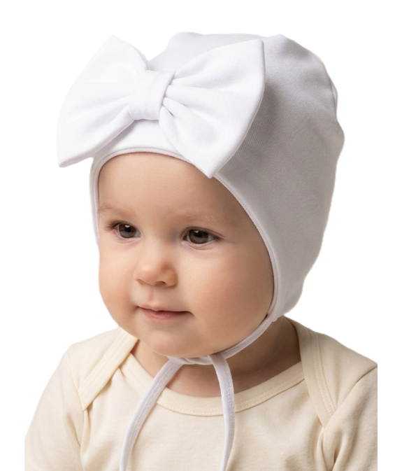 GAJI / Čiapka s mašľou obojlíc - biela