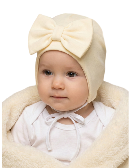 GAJI / Čiapka s mašľou obojlíc - maslová