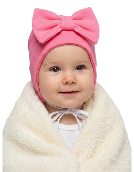 GAJI / Čiapka s mašľou obojlíc - ružová