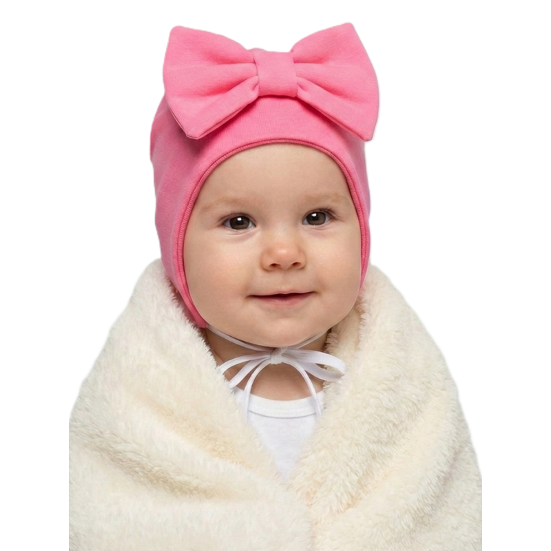 GAJI / Čiapka s mašľou obojlíc - ružová