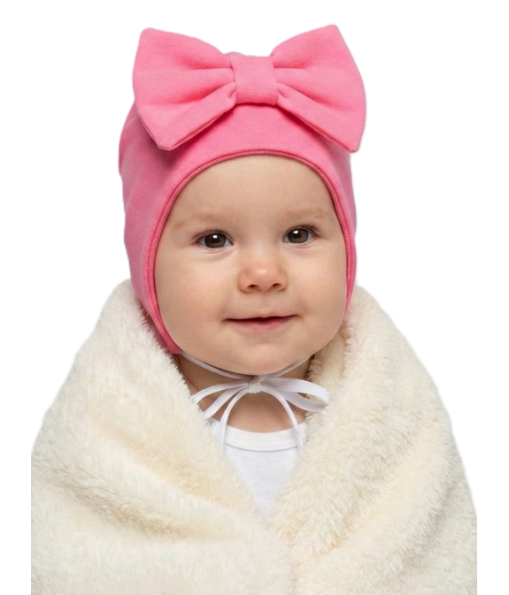 GAJI / Čiapka s mašľou obojlíc - ružová