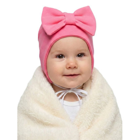 GAJI / Čiapka s mašľou obojlíc - ružová