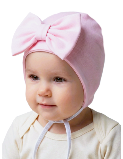 GAJI / Čiapka s mašľou obojlíc - sv.ružová