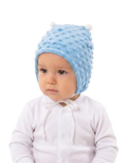 GAJI / Čiapka s bambuľkami minky - modrá