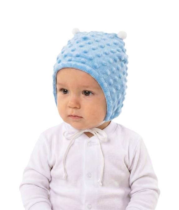 GAJI / Čiapka s bambuľkami minky - modrá