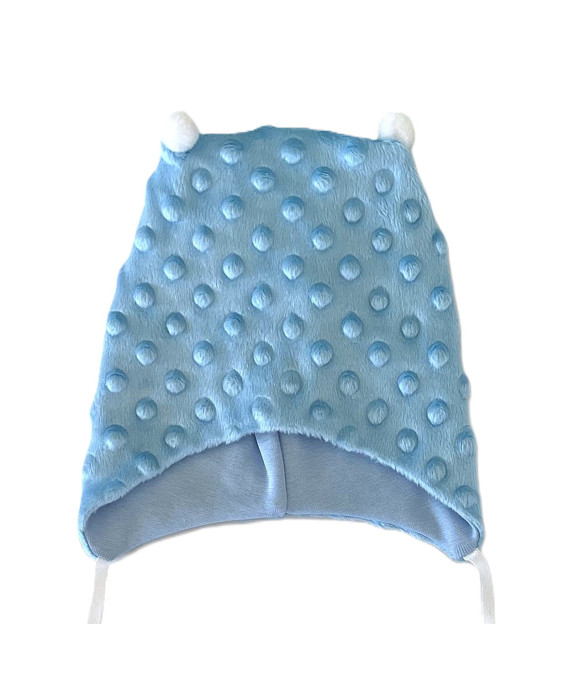 GAJI / Čiapka s bambuľkami minky - modrá