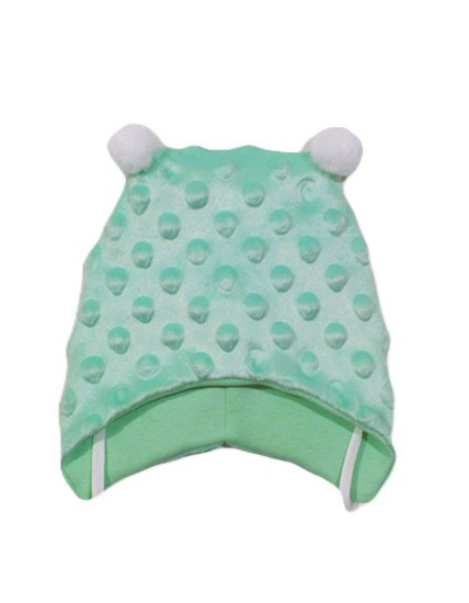 GAJI / Čiapka s bambuľkami minky - zelená