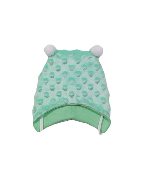 GAJI / Čiapka s bambuľkami minky - zelená