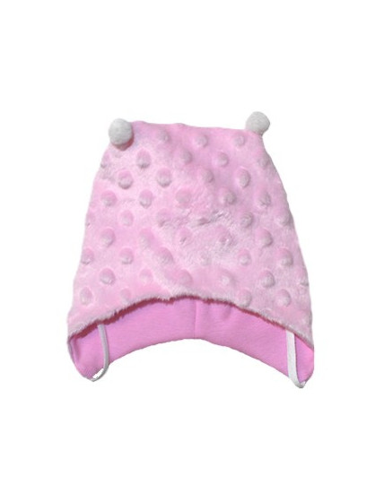 GAJI / Čiapka s bambuľkami minky - ružová