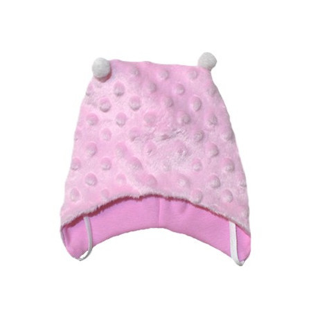 GAJI / Čiapka s bambuľkami minky - ružová