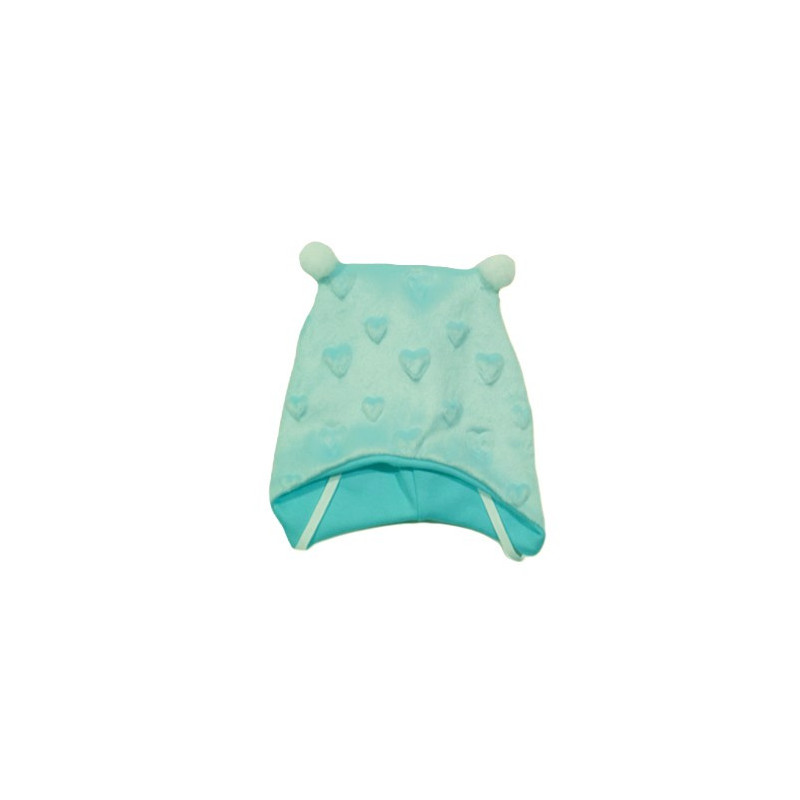 GAJI / Čiapka s bambuľkami minky - tyrkys srdcia