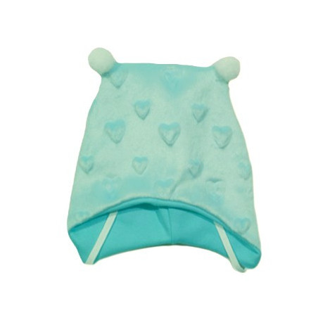 GAJI / Čiapka s bambuľkami minky - tyrkys srdcia