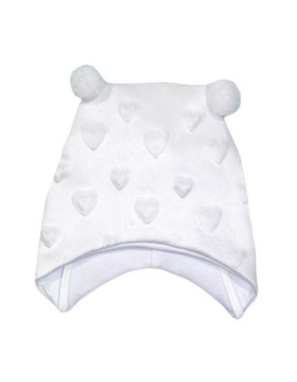 GAJI / Čiapka s bambuľkami minky - biela srdcia