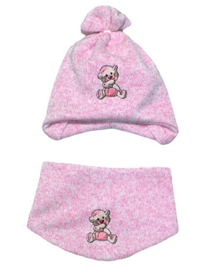 GAJI / Čiapka + nákrčník úplet - ružová