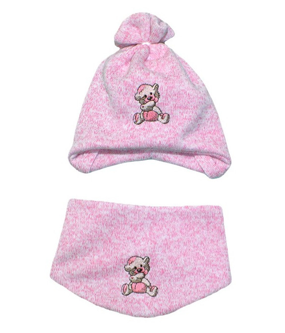 GAJI / Čiapka + nákrčník úplet - ružová