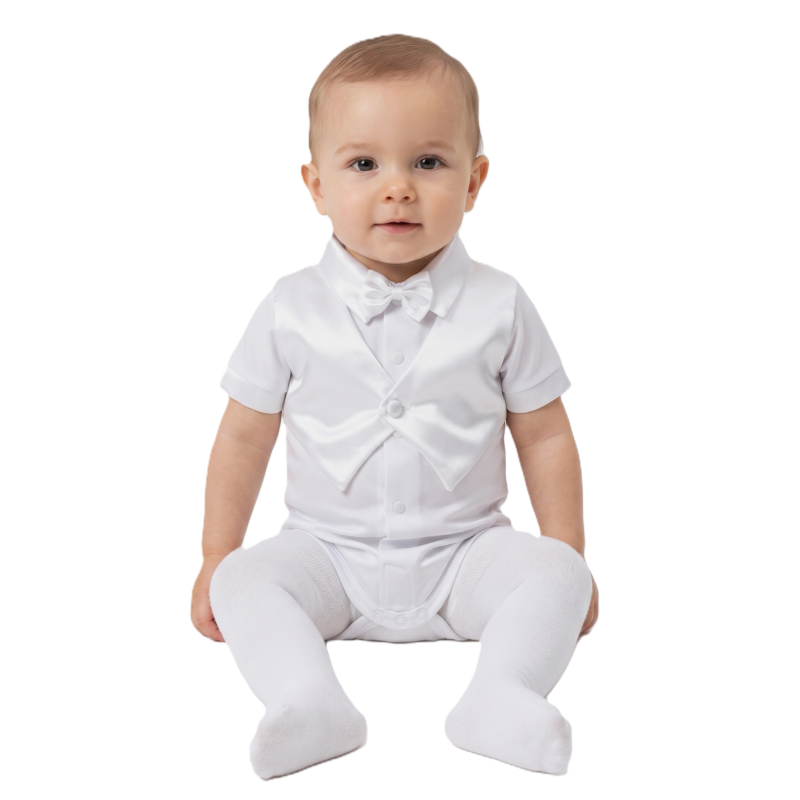 GAJI / Body košeľa s všitou vestičkou krátky rukáv, motýlik - biela