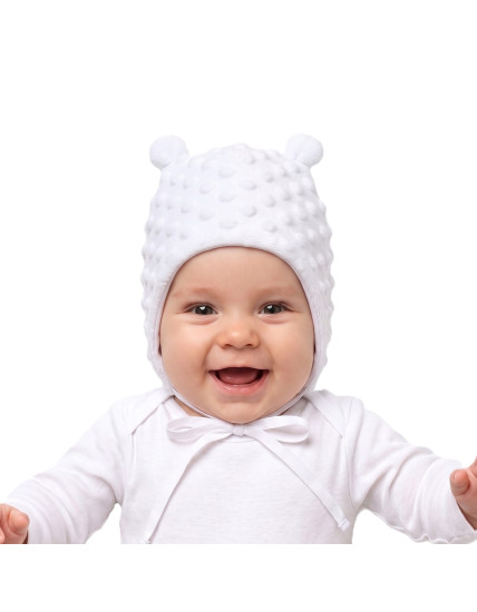 GAJI / Čiapka s bambuľkami minky - biela